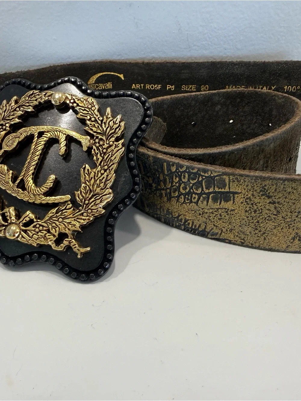 Just Cavalli Gold and Black Distressed Women's Belt